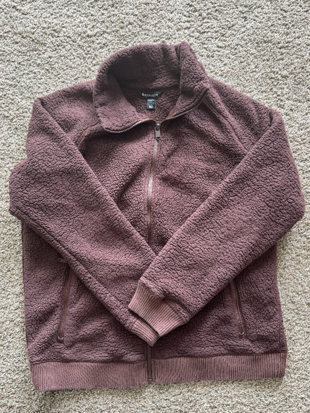 Athleta Teddy Sherpa Full-Zip Jacket‎ Size Medium Tall Maroon Fleece
